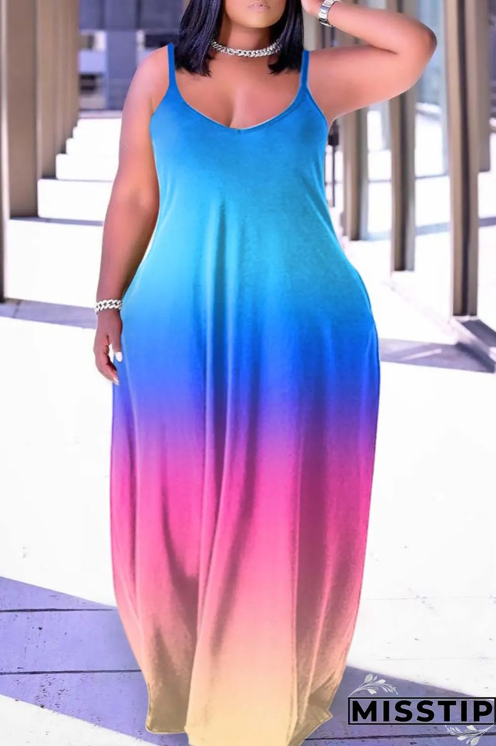 Orange Sexy Casual Print Backless Spaghetti Strap Long Dress Dresses
