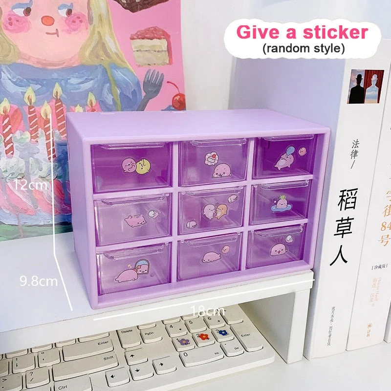 W&G New Nine-grid Storage Box Drawer Organization Transparent Cosmetic Storage Box Drawer Makeup Organizer Girl Bedroom Decor