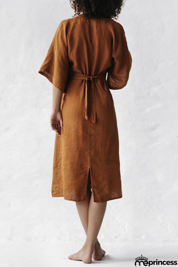 V Neck Slit Bat Sleeve Midi Dress