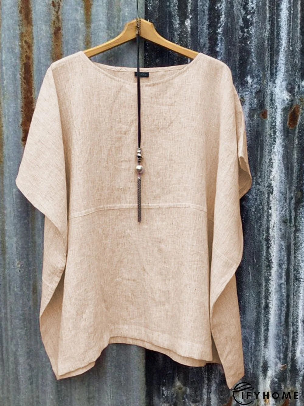 Casual Solid Cotton-Blend Short Sleeve Tunic Top | IFYHOME