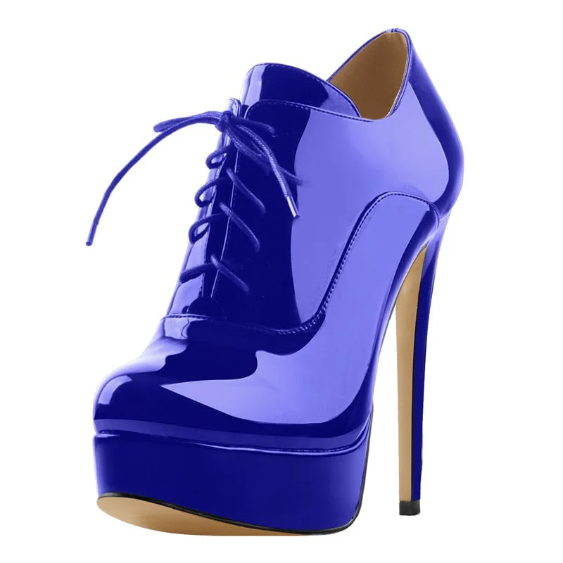 Onlymaker Women's Black Red Platform Ankle Boots High Heels Lace Up Patent leather Stiletto Sexy Lady Fashion Sexy Booties