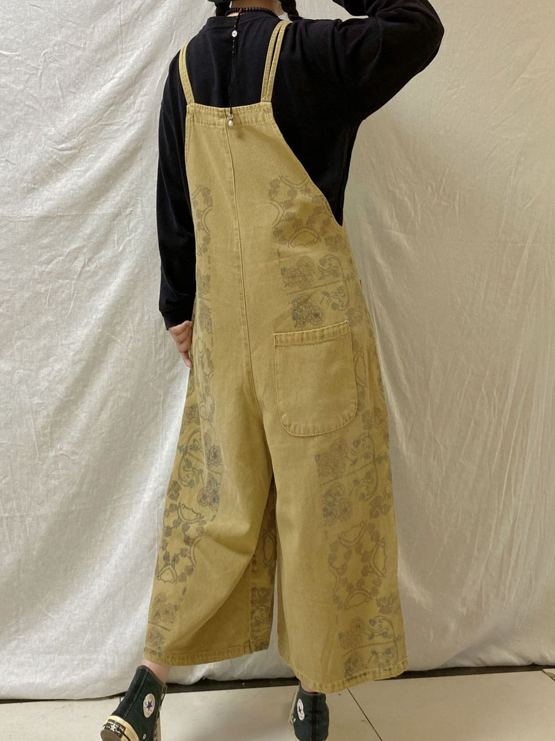 Women's Casual Retro Cropped Workwear Denim Overalls Jumpsuit