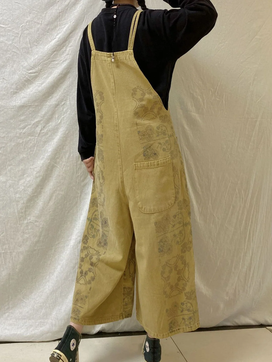 Women's Casual Retro Cropped Workwear Denim Overalls Jumpsuit