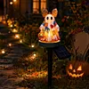 Resin Lighted Vintage Patchwork Ghost with Floral Bow and Pumpkin Lights LED Lighted Patchwork Ghost Decor Halloween Patchworks Ghosts Lamp for Mantel Shelf Entryway Porch