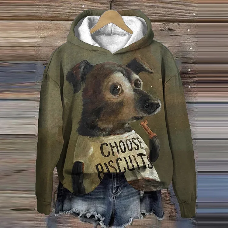 Comstylish Vintage Cute Dog Print Casual Hoodie