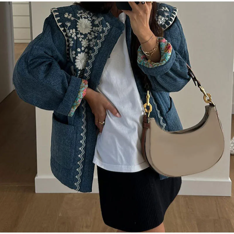 Toloer Long Sleeve Print Pocket Cotton Padded Jacket 2024 Women's Single Breasted Commuter Warm Jacket WQK 0-Outfit Ideas