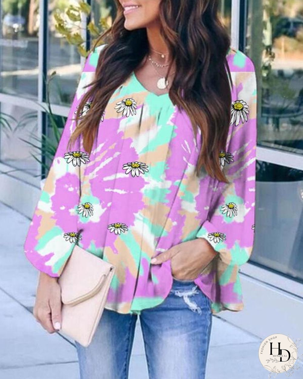 Women Flower Long Sleeve Tops