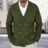 Men's Lapel Knitted V-Neck Double Breasted Sweater Cardigan Coat