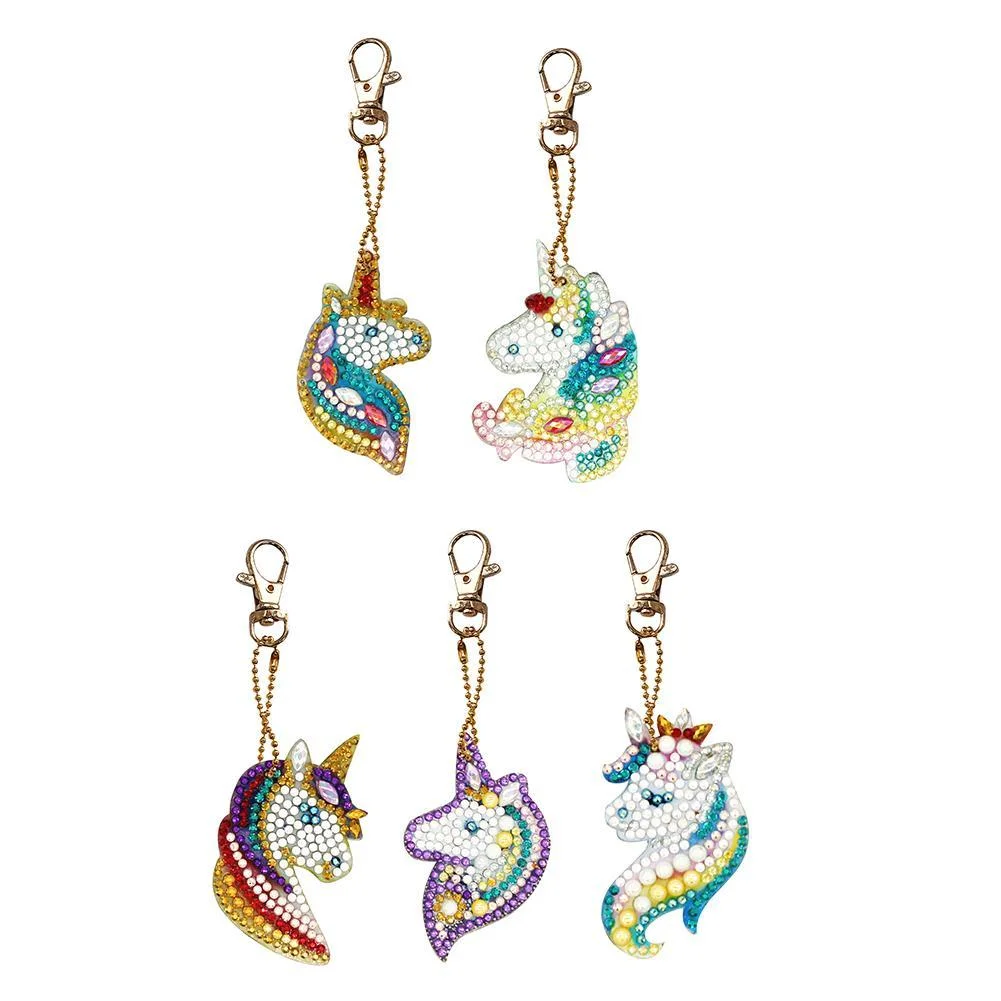 5pcs DIY Special Shaped Full Drill Diamond Painting Keychain Horse Key Ring