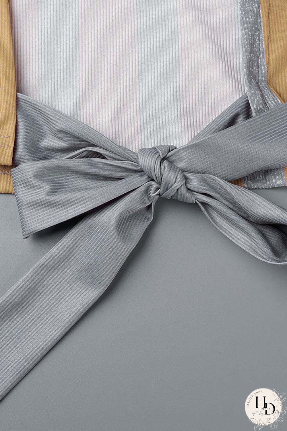 Brownness Sexy Striped Print Bandage Patchwork Backless Turndown Collar Short Sleeve Two Pieces