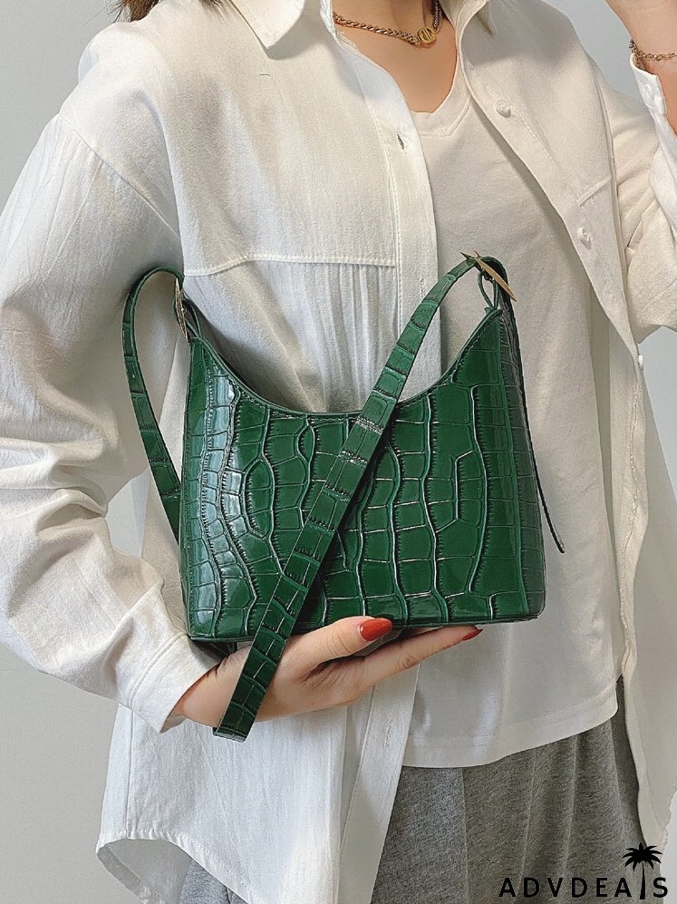 Croc Embossed Shoulder Bag