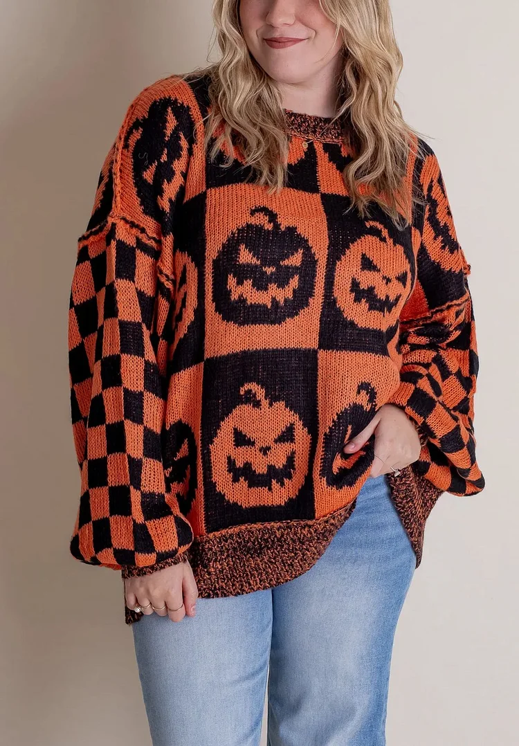 Halloween  Spooky Season Checkered Sweater🔥Buy 2 Free Shipping