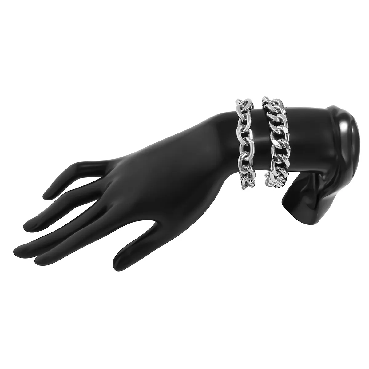Hip Hop Trendy Metal Punk Geometric Double Layer Thick Chain Set Bracelet Anklet-vocosishoes