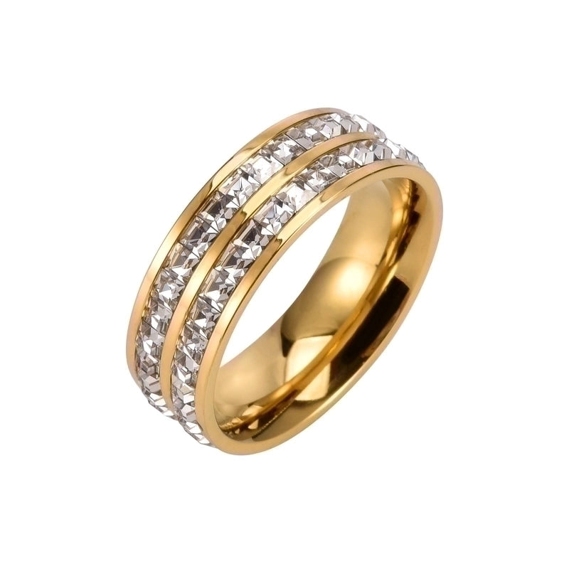 304 Stainless Steel 18K Gold Plated Fashion Polishing Plating Inlay Circle Crystal Zircon Rings