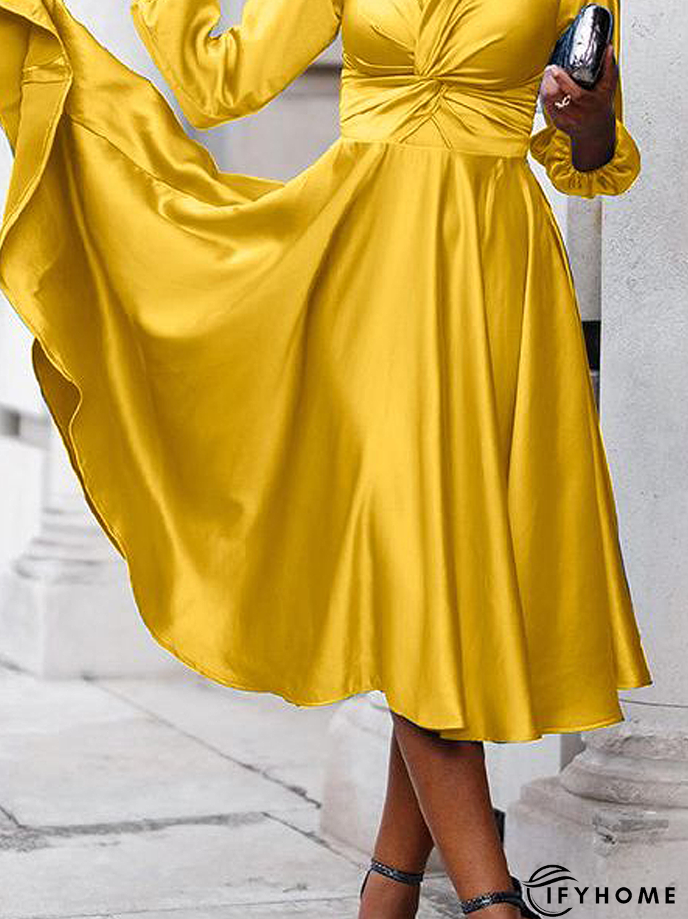 Regular Fit Plain Crew Neck Long sleeve Dress | IFYHOME