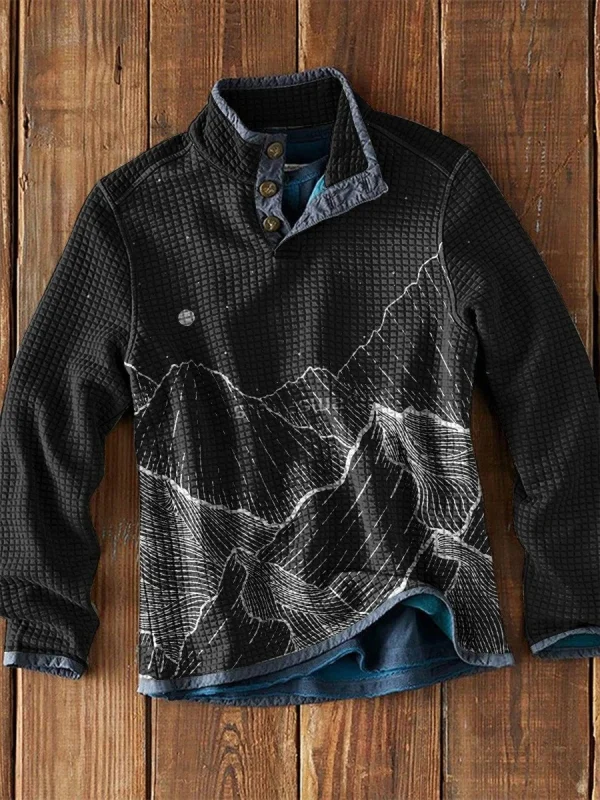 Men's Waffle Collar Printed Long Sleeve T-Shirt