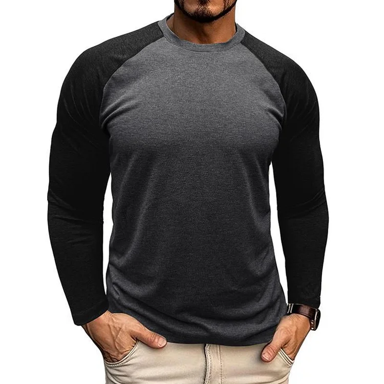 Men's Casual Round Neck Colorblocked Raglan Long Sleeve Slim Fit T-shirt 44463414M