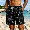 Men's Beach Shorts With Coconut Tree And Sailboat Line-Art Print by Inlyline