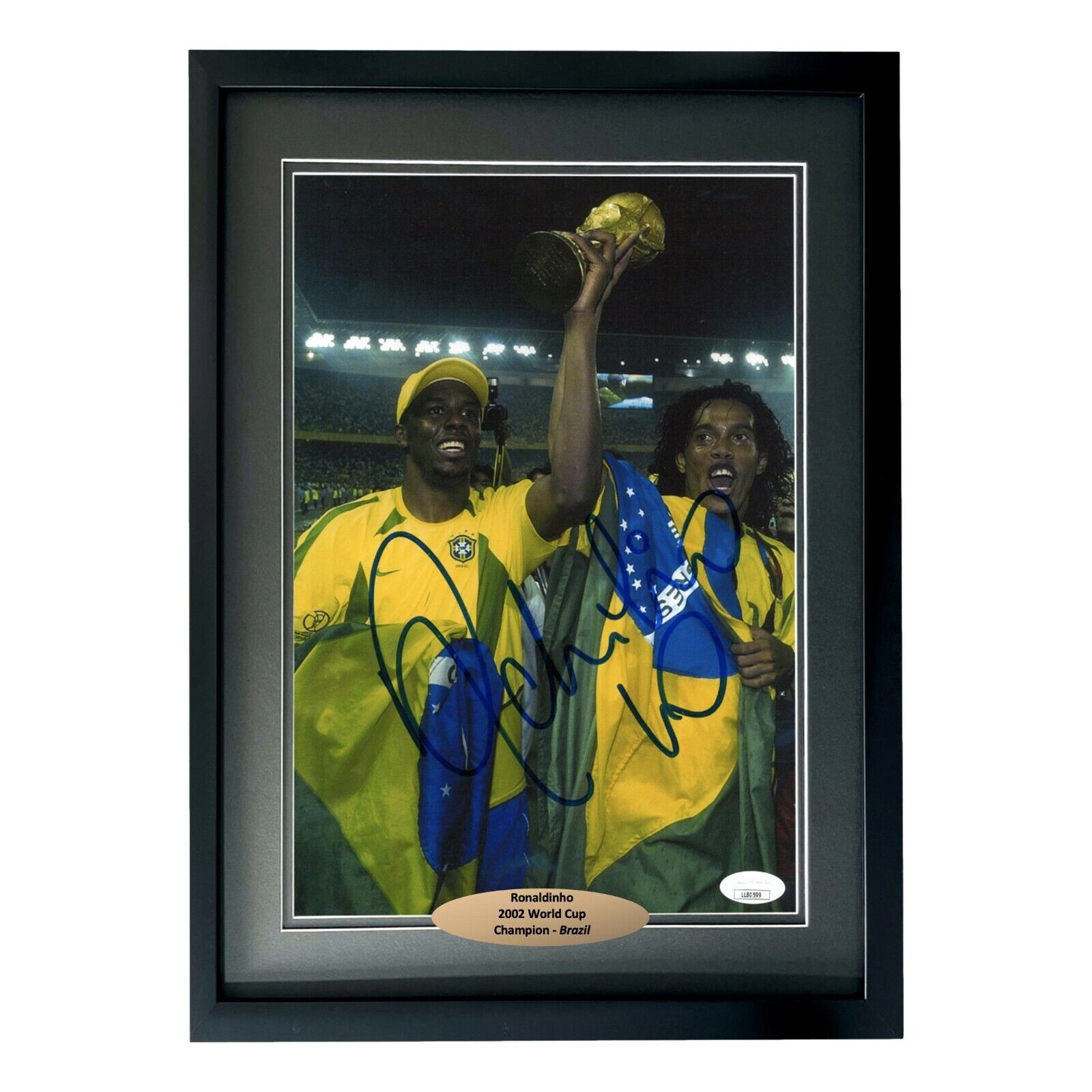 Ronaldinho Autographed Brazil World Cup 8x12 Photo Poster painting Framed JSA COA Signed CBF