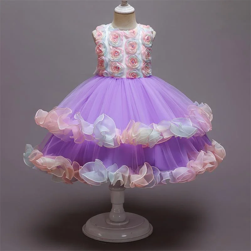 Summer Pretty Girls Dress Birthday Party Princess Dress Lace Kids Ball Gown Elegant Dress Casual Children Dress Size 4-10T