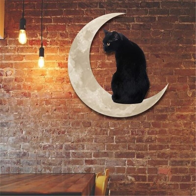 Black cat moon hanging metal sign