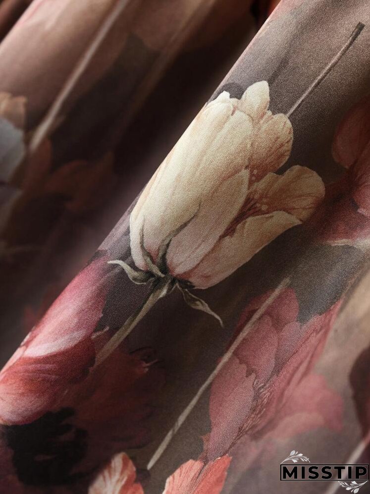 Women's V-Neck Floral Print Elegant Long Sleeve Short Dress