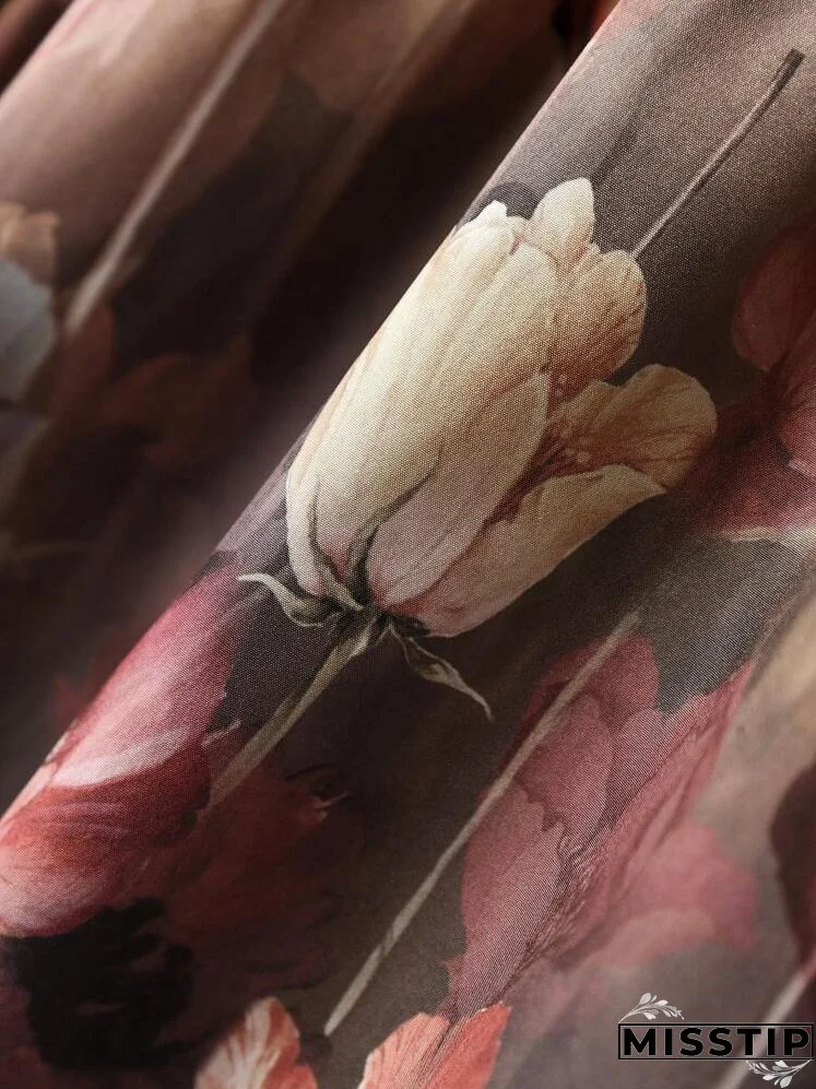 Women's V-Neck Floral Print Elegant Long Sleeve Short Dress