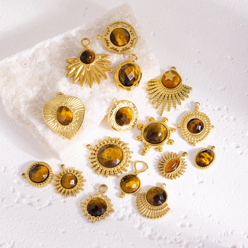 10 Pieces 304 Stainless Steel Natural Stone Geometric Round Heart Shape Pendant Jewelry Accessories3