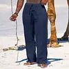 Men's Wide Leg Pants Thin Section Breathable Cotton Linen Loose Casual Beach Trousers by Inlyline