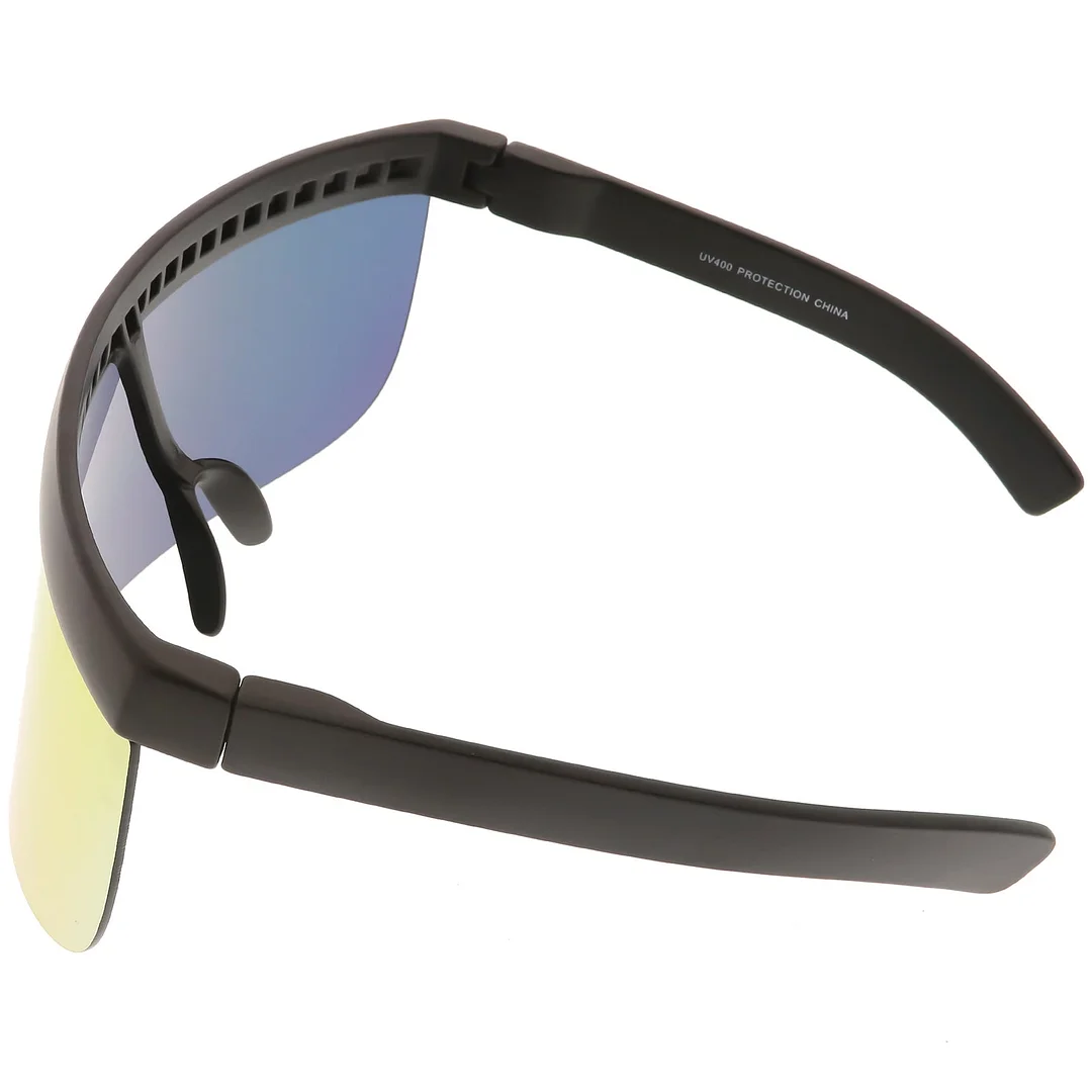 Futuristic Oversize Shield Visor glasses Flat Top Mirrored Mono Lens 172mm