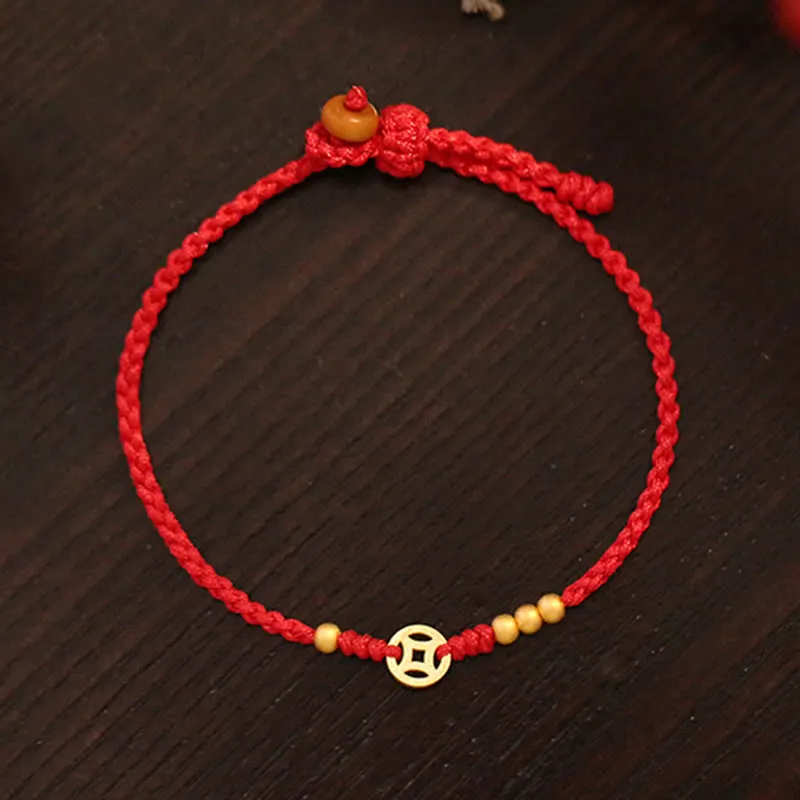 Copper Coin Braided Red String Bracelet