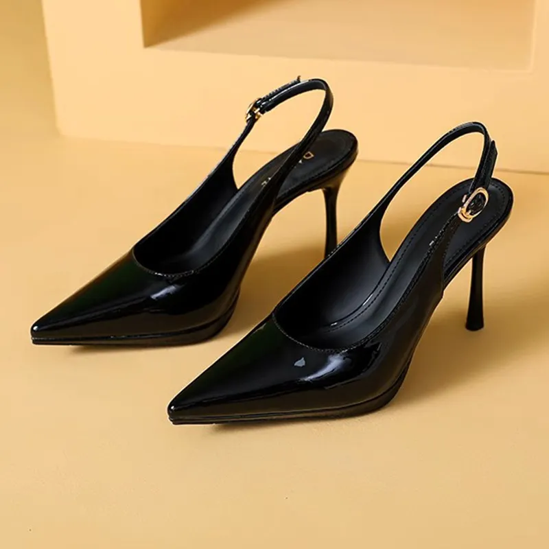 Breakj Breakj Large-Size New Ultra-High Patent Leather Pointed Back Tripty Sandals High Heels Women's Top Fine Back Empty Single Shoes