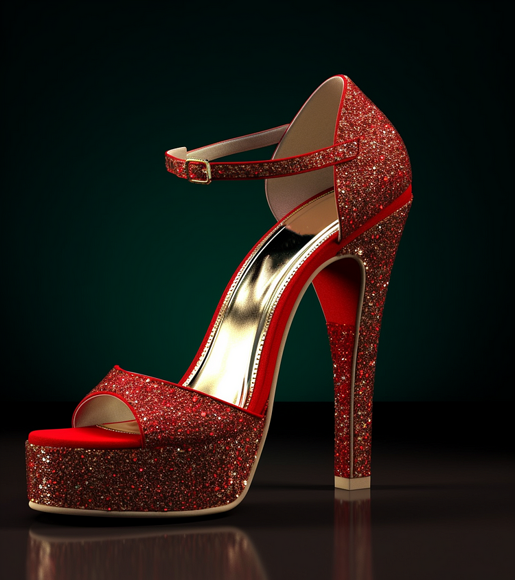 Glitter Red Opened Toe Ankle Strappy Platform Sandals With Stiletto Heels |FSJ Shoes