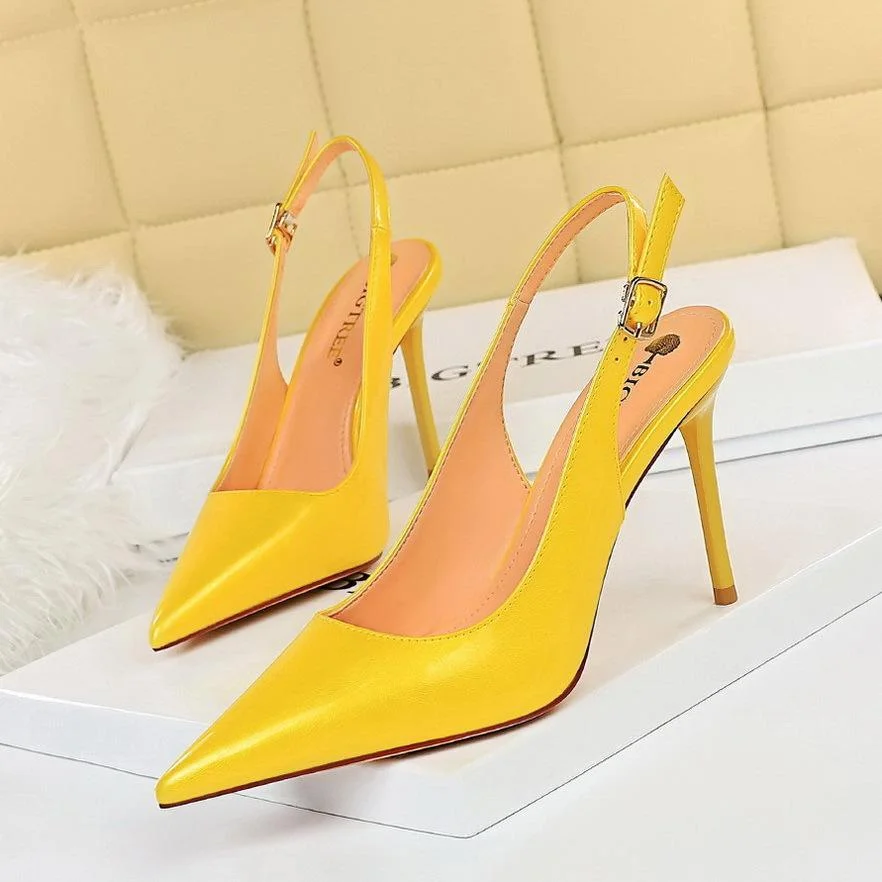 Simple stiletto shoes with shallow mouth and pointed toe hollow back strap