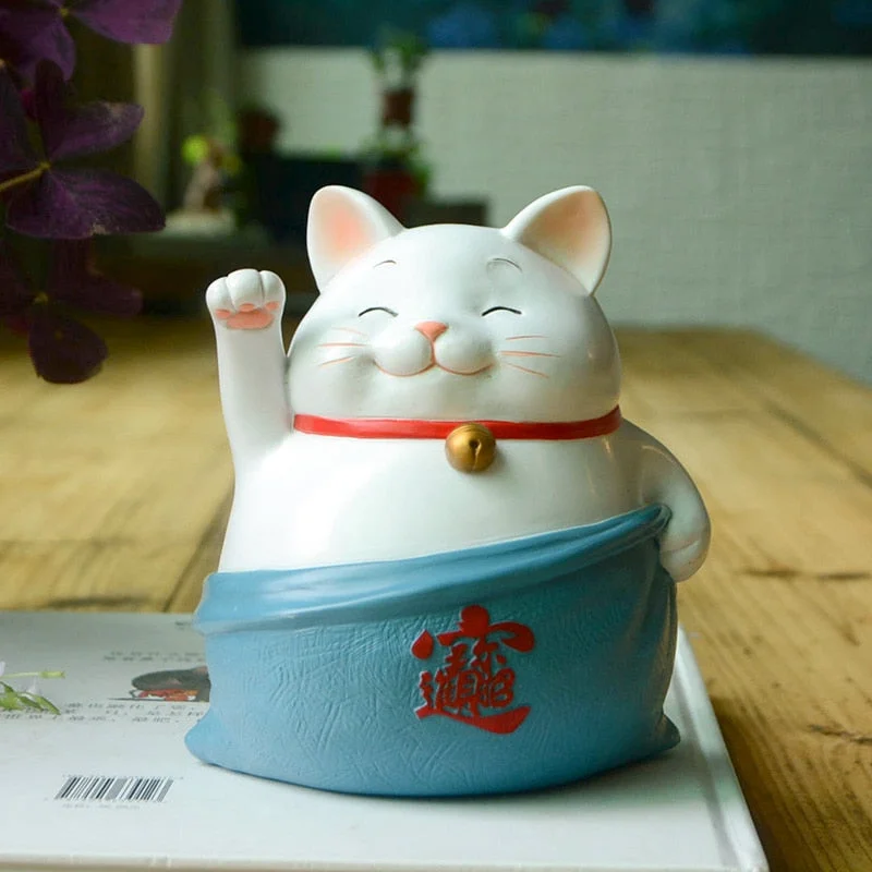 Creative Maneki Neko Piggy Bank Waving Hand Lucky Cat Gifts Home Decoration Business Gift Car Ornament Resin Craft