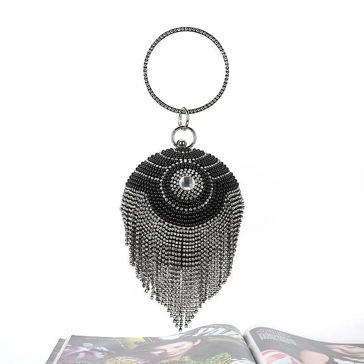 Rhinestone Pearl Tassel Round Lady Party Handbag