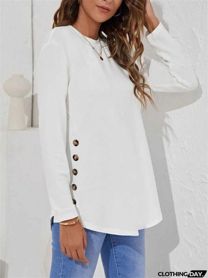 Women's Simple Casual Round Neck Long Sleeve T-shirts