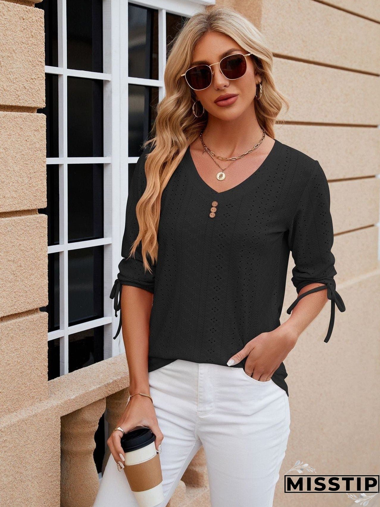 Short Sleeve Mock Neck T-Shirt with Side Slits