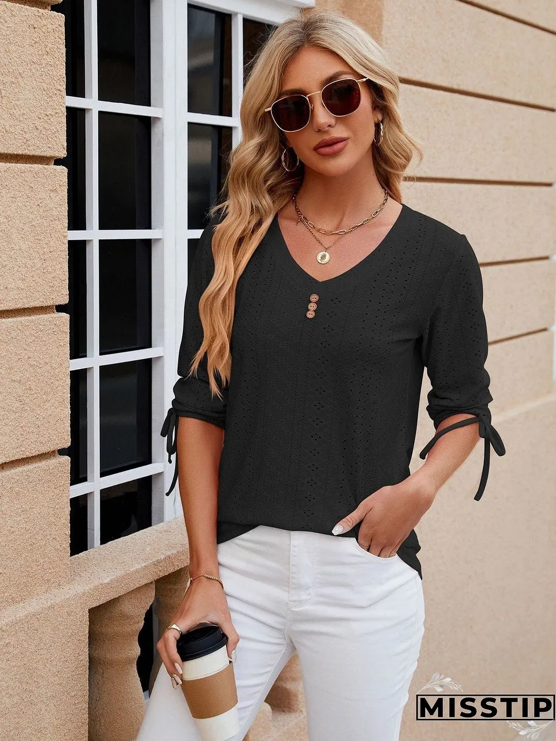 Short Sleeve Mock Neck T-Shirt with Side Slits