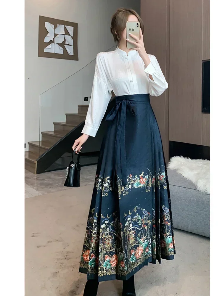 Colourp Women Spring Autumn 2023 New Weaving Gold Imitation Makeup Chinese Style New Chinese High Grade Horse Face Skirt D5321