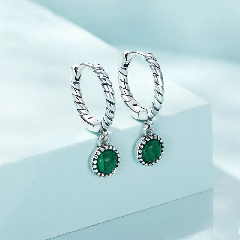 Malachite 925 Sterling Silver Round Anti-Anxiety Drop Earrings