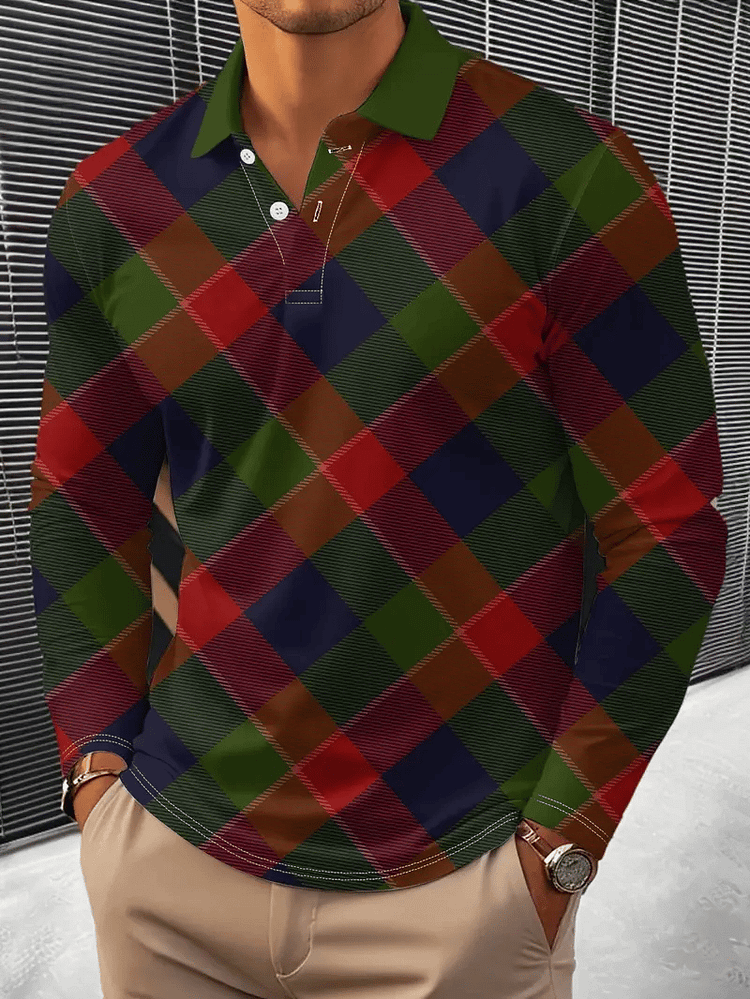 Men's Business Casual Striped Long-Sleeved Polo Shirt