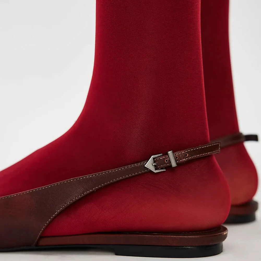 Maroon Vegan Leather Lace-Up Bow Slingback Pointed Toe Flats