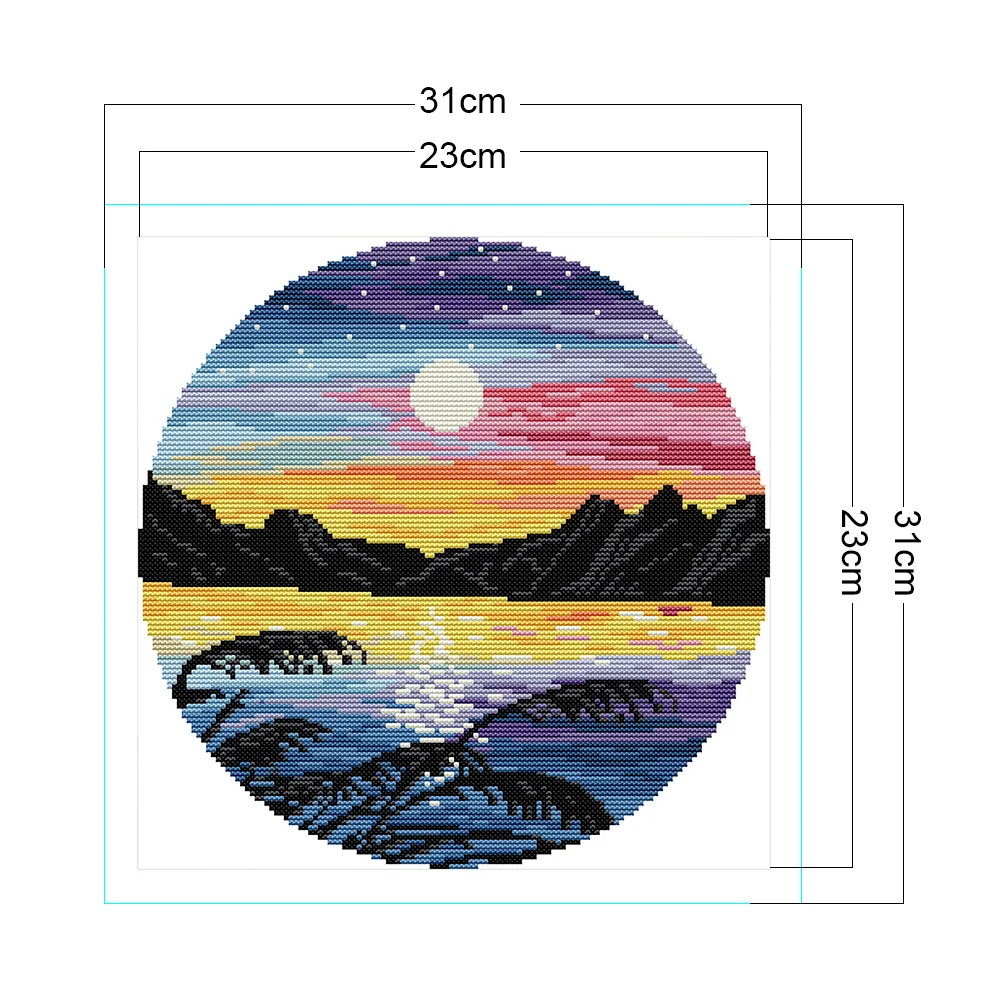14CT Partial Printed Cross Stitch - Sunset(31*31cm)