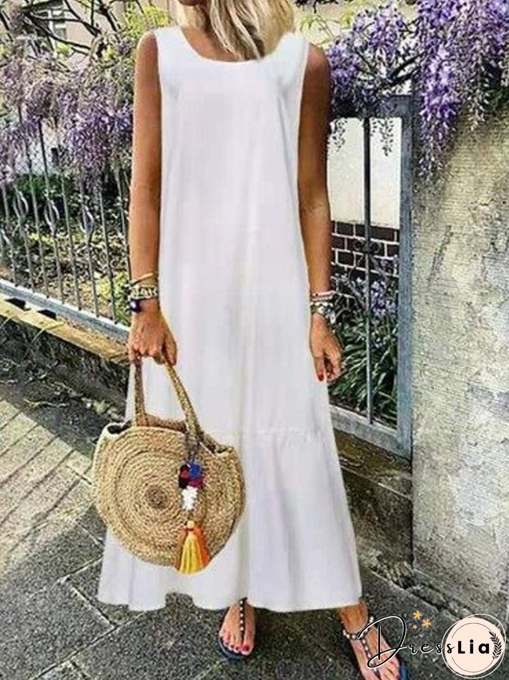 Solid Color Dress Sleeveless Plus-size Skirt White Dresses