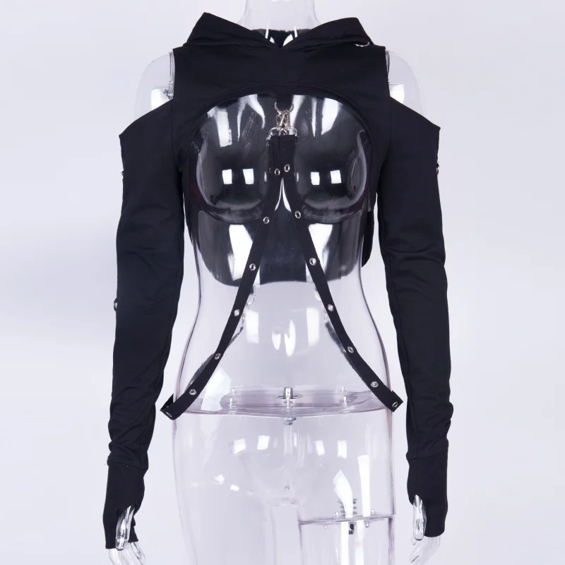 Ueong Dark Wind New Summer Fashion Blouse 2024 Round Neck, Long Sleeves, Navel Grid Short Sweater