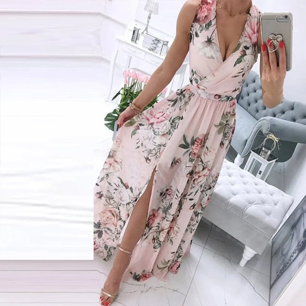 Romantic Pink Sleeveless Maxi Dress