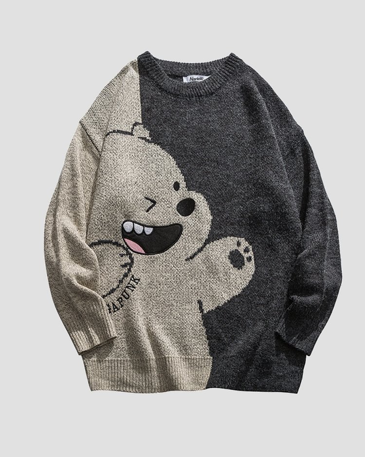 Y2K Cartoon Bear Round Neck Knit Sweater-luchamp:luchamp