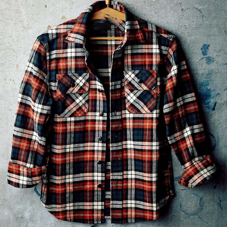 9.5oz Japanese plaid long sleeve lapel shirt