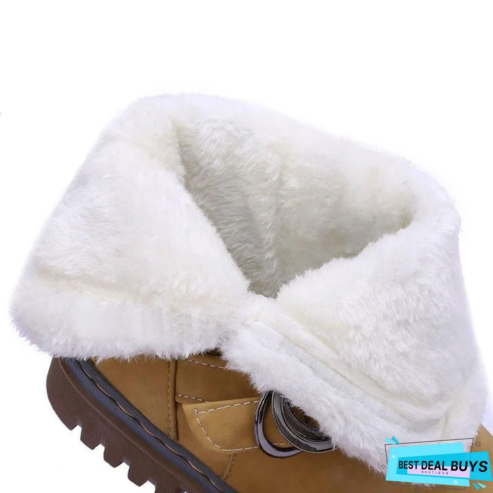 Women Leather Warm mid-calf Plush Fur Velvet Boots Booties Snow Shoes